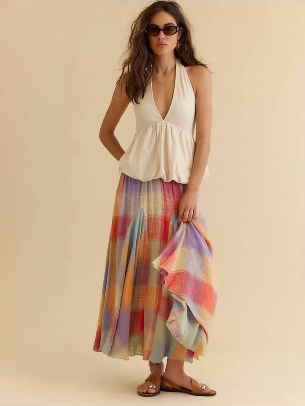 Free People Madras That Linen Maxi Skirt